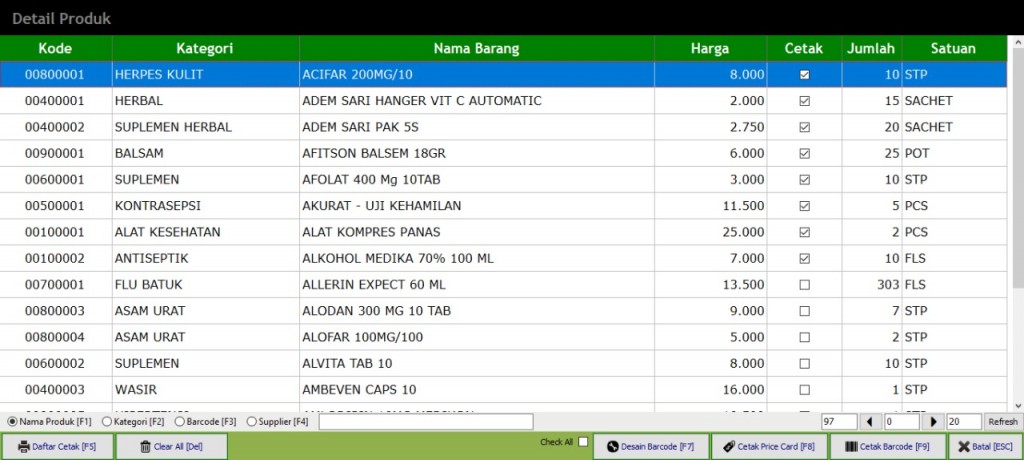 Tampilan Cetak Barcode