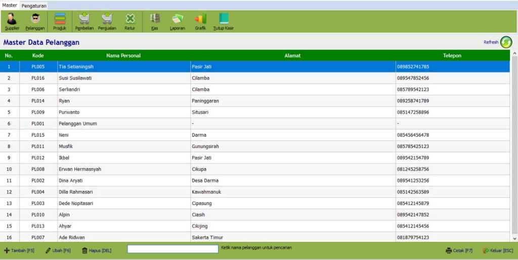 Tampilan Menu Pelanggan